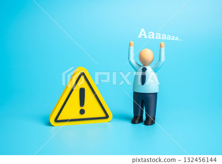 An office worker panics after receiving a threat. Financial problems and work disruptions. Psychological stress, crisis situations, and emotional instability in the workplace 132456144