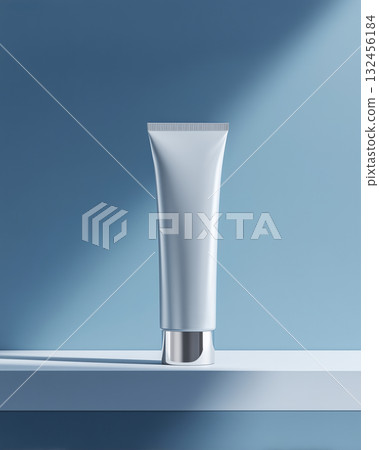 White tube container with silver cap. Minimalist and clean skincare cosmetics mockup. White tube container with silver cap. Minimalist and clean skincare cosmetics mockup. 132456184