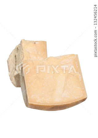 Pieces of parmesan cheese resting on white background 132456214