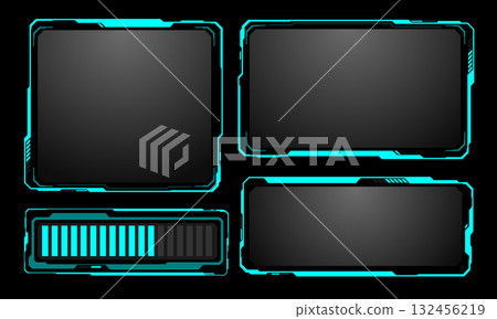 HUD frames blue grey user interface elements design modern technology futuristic control panel screen digital hologram window gaming menu touching cyber monitor set on black background vector HUD frames blue grey user interface elements design modern technology futuristic control panel screen digital hologram window gaming menu touching cyber monitor set on black background vector 132456219