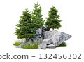 pine tree group on small rock mountain 132456302