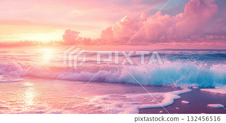 Gentle Ocean Waves with Soft Foam Patterns Washing on Shore Creating a Calm Coastal Scene 132456516