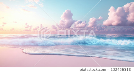 Gentle Ocean Waves with Soft Foam Patterns Washing on Shore Creating a Calm Coastal Scene 132456518