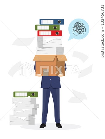 Businessman holding a stack of papers and office folders, stock illustration. Businessman holding a stack of papers and office folders, stock illustration. 132456733