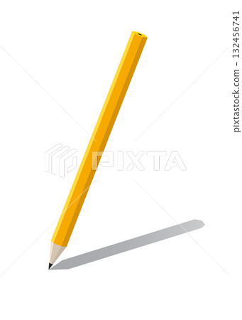 Yellow pencil with shadow on white background stock illustration 132456741