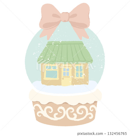 Pastel Cottage Snow Globe Illustration Kawaii Coquette Christmas Clipart Green Roof Yellow House Cozy Winter Scene Cute Holiday Art for Cards and Decorations 132456765
