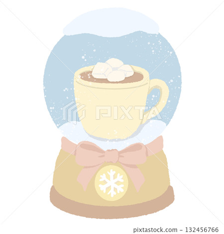 Pastel Hot Cocoa Snow Globe Illustration Kawaii Coquette Christmas Winter Clipart Cream Mug with Marshmallows and Pink Bow Holiday Art for Cards and Invitations 132456766