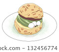 Illustration of a matcha cream puff on a plate (Matcha Sweets 9) 132456774