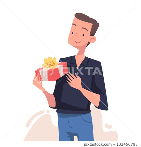 Man with Gift Box Wrapped with Ribbon Vector Illustration Man with Gift Box Wrapped with Ribbon Vector Illustration 132456785