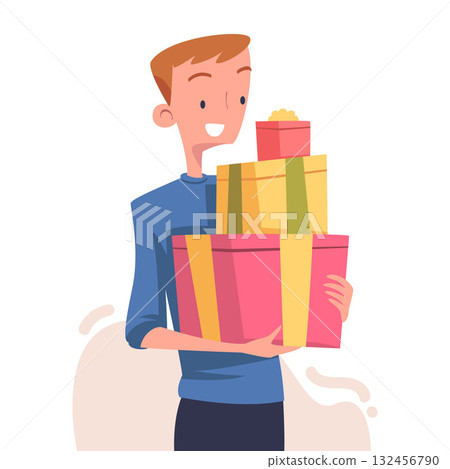 Man with Gift Box Wrapped with Ribbon Vector Illustration 132456790