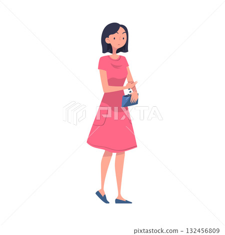 Woman with Empty Pockets Counting Coins Vector Illustration Woman with Empty Pockets Counting Coins Vector Illustration 132456809