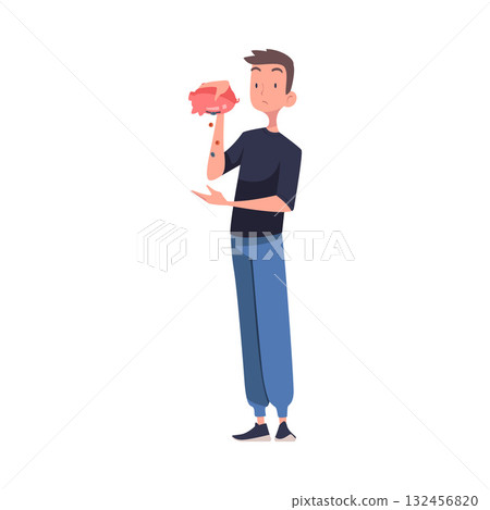 Man with Empty Pockets Counting Coins Vector Illustration 132456820
