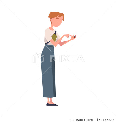 Woman with Empty Pockets Counting Coins Vector Illustration 132456822