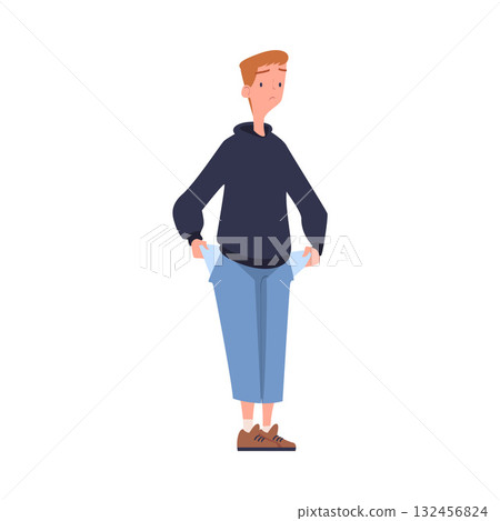 Man with Empty Pockets Sad in Standing Pose Vector Illustration Man with Empty Pockets Sad in Standing Pose Vector Illustration 132456824