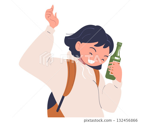 Woman with Alcohol Drink and Beverage in Bottle Vector Illustration 132456866