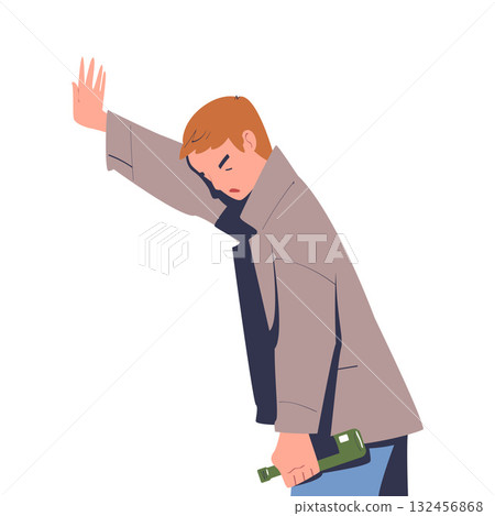 Man with Alcohol Drink and Beverage in Bottle Vector Illustration Man with Alcohol Drink and Beverage in Bottle Vector Illustration 132456868