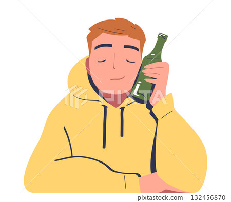 Man with Alcohol Drink and Beverage in Bottle Vector Illustration Man with Alcohol Drink and Beverage in Bottle Vector Illustration 132456870