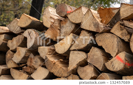 Cut wood outside on street 132457089