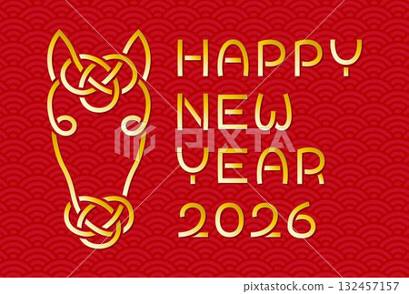 馬水引賀年卡,2026年,馬年,新年快樂,金色設計 馬水引賀年卡,2026年,馬年,新年快樂,金色設計 132457157