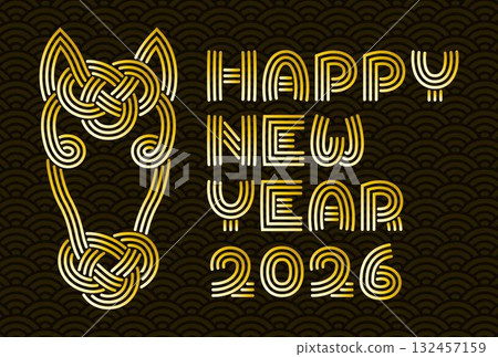 馬水引賀年卡,2026年,馬年,新年快樂,金色設計 馬水引賀年卡,2026年,馬年,新年快樂,金色設計 132457159