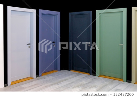 Closed modern doors inside coridor Closed modern doors inside coridor 132457200