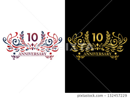 十週年紀念徽章標誌套裝（奢華的桂冠和星星，雙色變化） 132457229