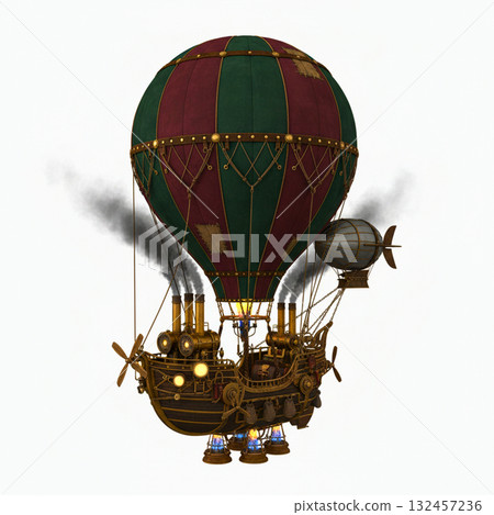 Detailed Steampunk Airship Hot Air Balloon Flying Machine Adventure 132457236