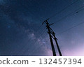 一片寧靜的夜景，星空和電線桿的輪廓 132457394