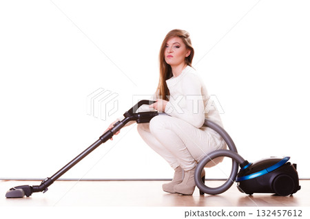 Funny girl with vacuum cleaner. Housework Funny girl with vacuum cleaner. Housework 132457612
