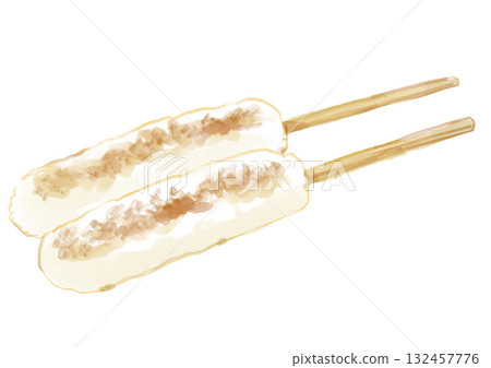 Hand-drawn watercolor illustration of a delicious, handmade Akita local dish, Kiritanpo Hand-drawn watercolor illustration of a delicious, handmade Akita local dish, Kiritanpo 132457776
