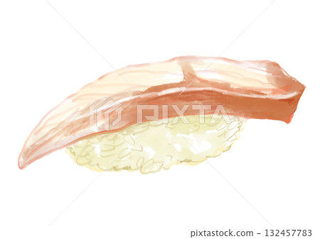 Hand-drawn watercolor illustration of fresh and delicious yellowtail sushi 132457783