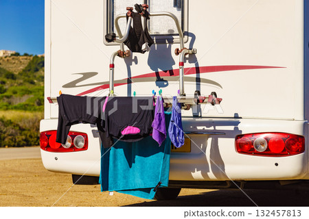 Caravan with clothes to dry 132457813