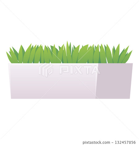 Green plant in white pot vector flat icon, potted flower in container rectangular shape, floral interior decoration Green plant in white pot vector flat icon, potted flower in container rectangular shape, floral interior decoration 132457856