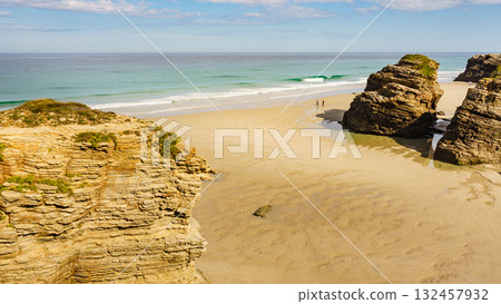 Ocean at low tide. Cathedrals Beach in Galicia Spain. 132457932
