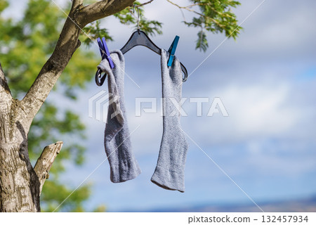 Clothes hanging to dry outdoor 132457934