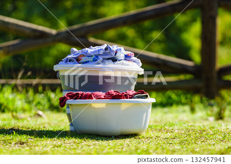Washing laundry on holidays trip. Washing laundry on holidays trip. 132457941