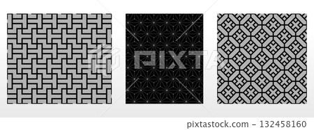 Geometric set of seamless black and gray patterns. Simple vector graphics Geometric set of seamless black and gray patterns. Simple vector graphics 132458160