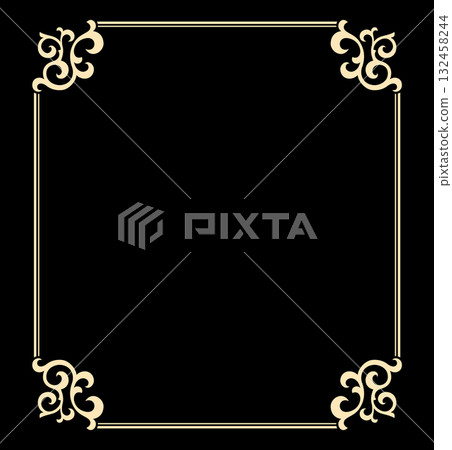 Decorative frame Elegant vector element for design in Eastern style, place for text. Floral black and golden border. Lace illustration for invitations and greeting cards 132458244