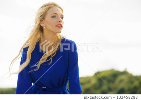 Fashion model wearing blue navy shirt 132458288