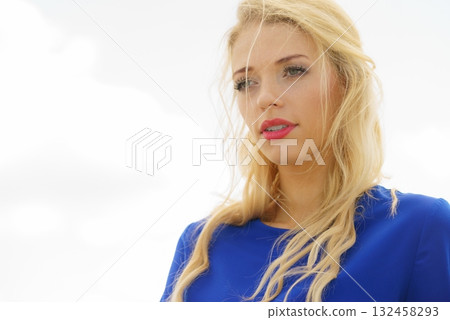 Fashion model wearing blue navy shirt Fashion model wearing blue navy shirt 132458293