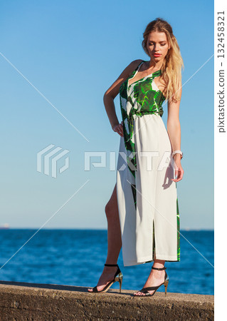 Fashion woman against sea. Fashion woman against sea. 132458321