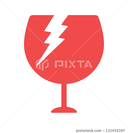 A red icon of a broken and cracked glass - Illustration material of a fragile item, caution mark, or non-burnable garbage A red icon of a broken and cracked glass - Illustration material of a fragile item, caution mark, or non-burnable garbage 132458397