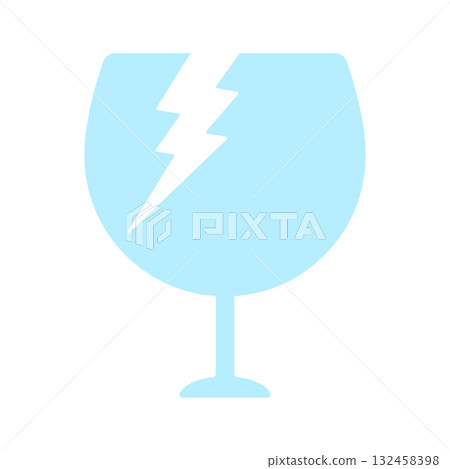 Light blue broken glass icon - Fragile and fragile warning mark and non-burnable garbage illustration material 132458398