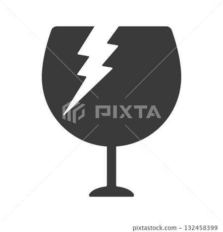 Black icon of a broken glass - Fragile and fragile warning mark and non-burnable garbage illustration material 132458399