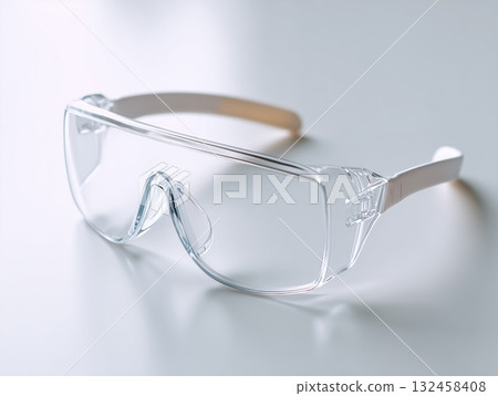 Transparent safety glasses symbolize workplace safety awareness (education, industry, advertising) Transparent safety glasses symbolize workplace safety awareness (education, industry, advertising) 132458408