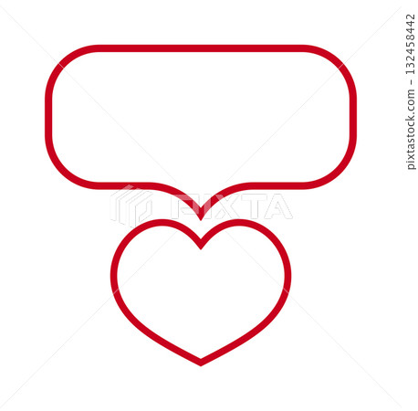 Red speech bubble with heart icon on white background Red speech bubble with heart icon on white background 132458442