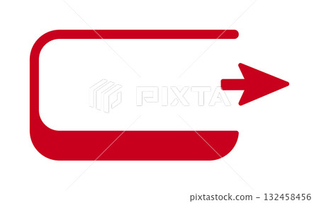Red arrow pointing right with curved border design 132458456