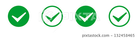 Green check mark icons in various styles on white background Green check mark icons in various styles on white background 132458465