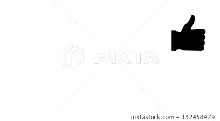 Black thumbs up silhouette in left frame on white background Black thumbs up silhouette in left frame on white background 132458479