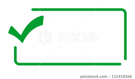Green check mark in rectangle frame for approval and verification 132458566